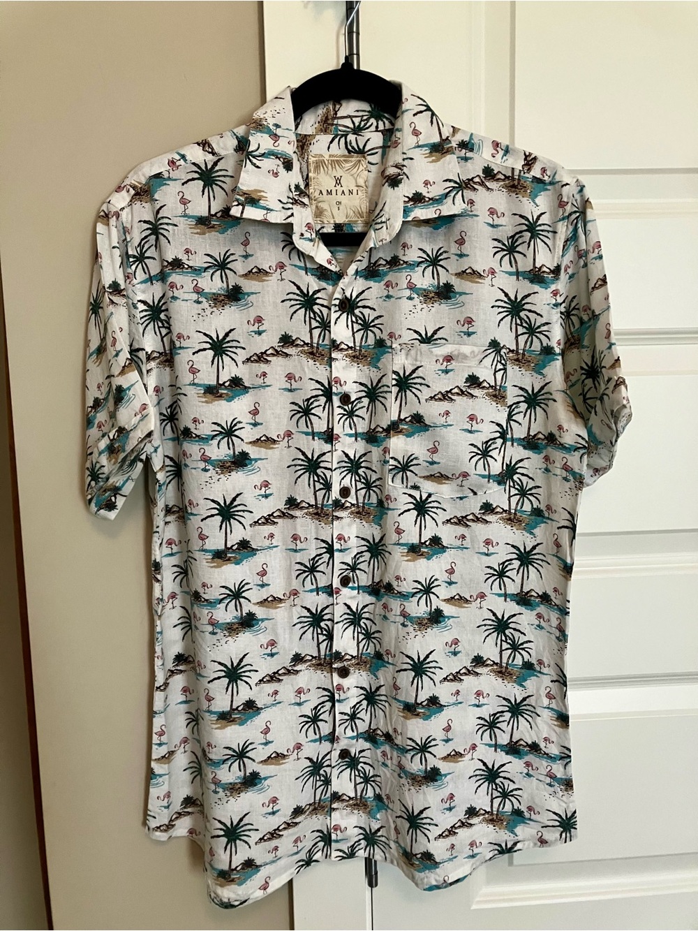 Amani Island Palm Print Short-Sleeve Button-Up Shirt - White/Teal